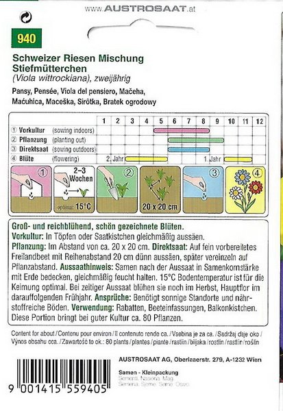 Stiefmütterchen Schweizer Riesen Mischung (Viola wittrockiana)