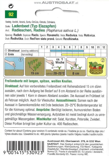 Radieschen Ladenbeet (Typ Eiszapfen)
